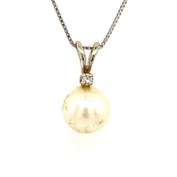 14k Minimalist Pearl/Diamond Necklce - Picture 1 of 12